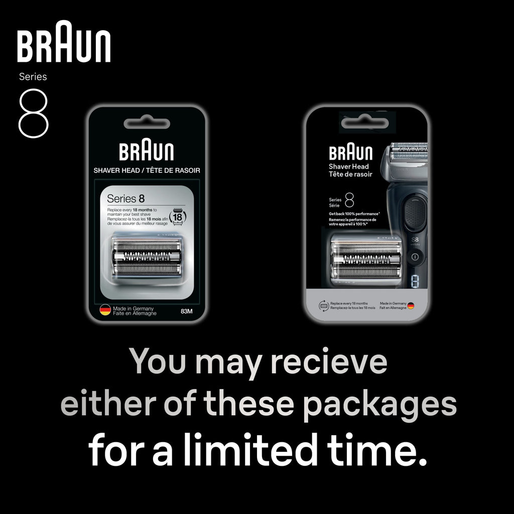 Braun Electric Shaver Head Replacement Part 83m Silver Compatible with Series 8 Electric Razors for Men